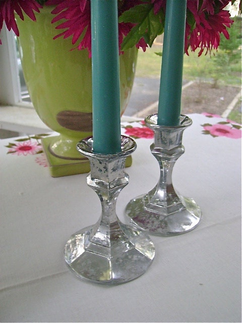 Vintage Look Mercury Glass Candlestick Holders