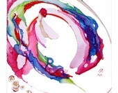 Watercolor, Giclee Print, Abstract, Bright Colors, Digital Print, Fuchia Pink, Blue, Universe, Astrological Art
