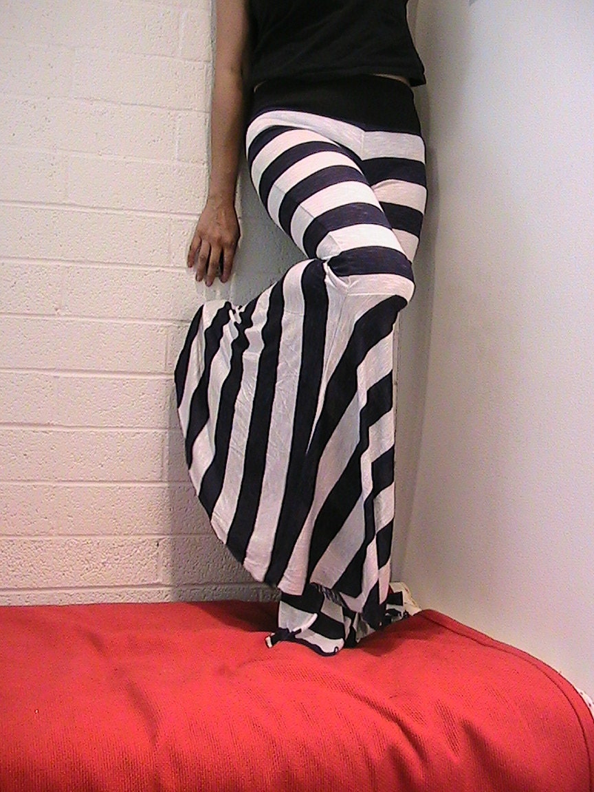 Tribal & Flamenco Flare Pants Navy Blue and White stripe SMALL