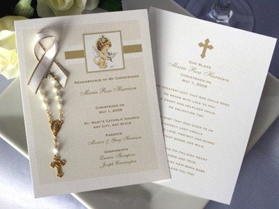 Baptism Christening REMEMBRANCE prayer CARD with ROSARY favors