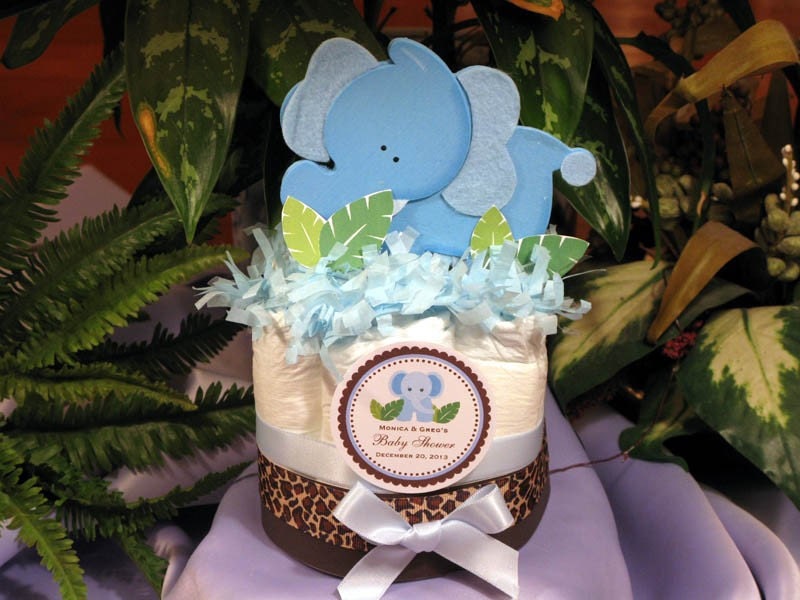 BLUE ELEPHANT mini diaper cake centerpieces - jungle safari baby shower favors
