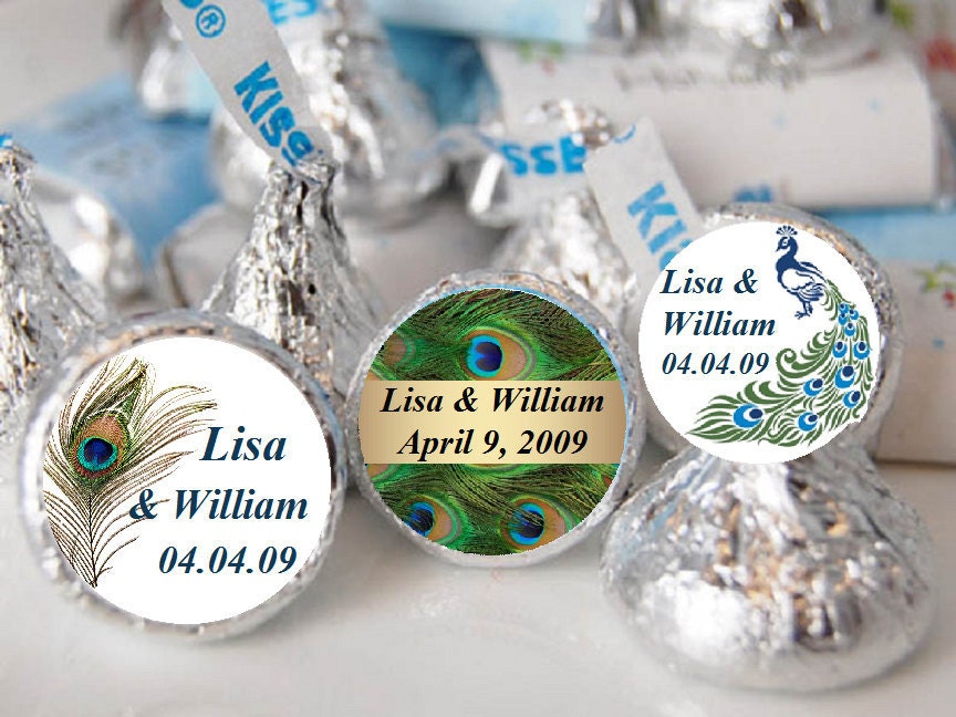 personalized PEACOCK WEDDING Hershey's Kisses labels - bridal shower wedding - FREE shipping
