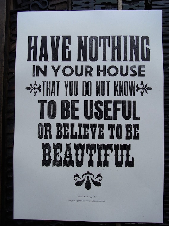 Letterpress Poster - William Morris - Beautiful House