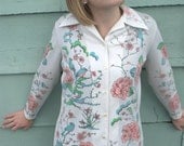 vintage white and floral print blazer blouse button-up shirt