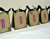 Halloween decor, handmade centerpiece decoration, haunted and spooky purple orange black