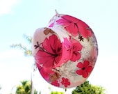 Wide Brim Sun Hat Womens ..Beach Hat Pink Flowers Tropical Print Hat by Freckles California
