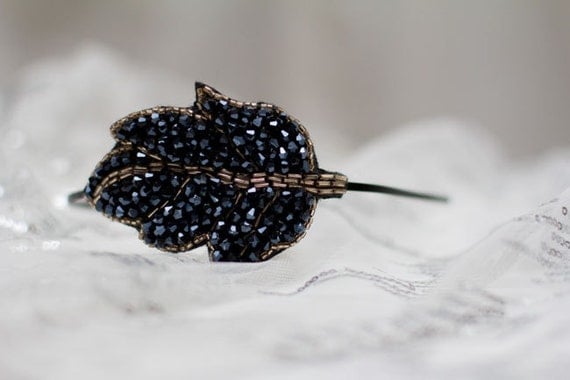 Romantic Dark Blue Leaf Beaded Headband