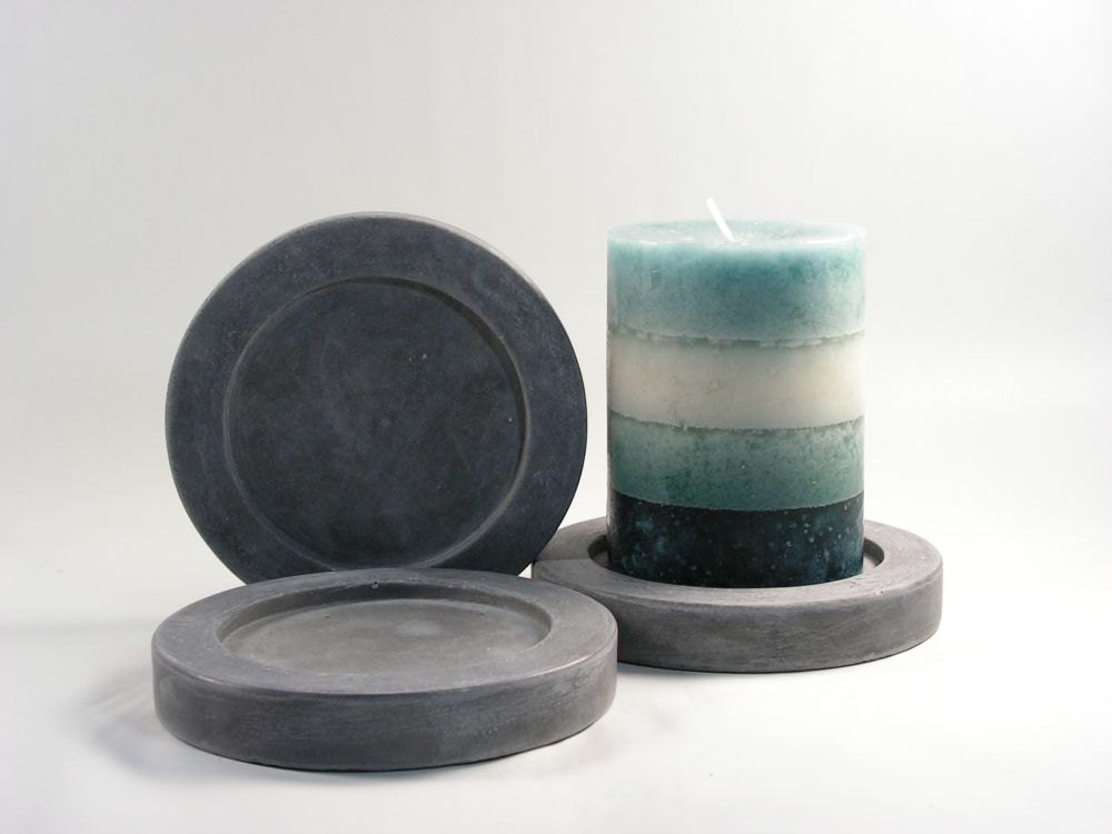 Round Concrete Pillar Candle Plate - set of 3 - roughfusion