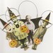 4 HALLOWEEN Trick or Treat Paper Ornaments Altered Art Witch Bat Boy