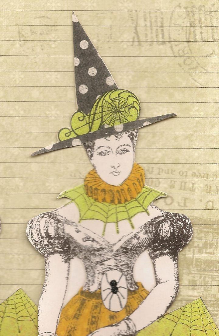 SALE Halloween Witches Altered Art Mixed Media Paper Dolls Set of 2