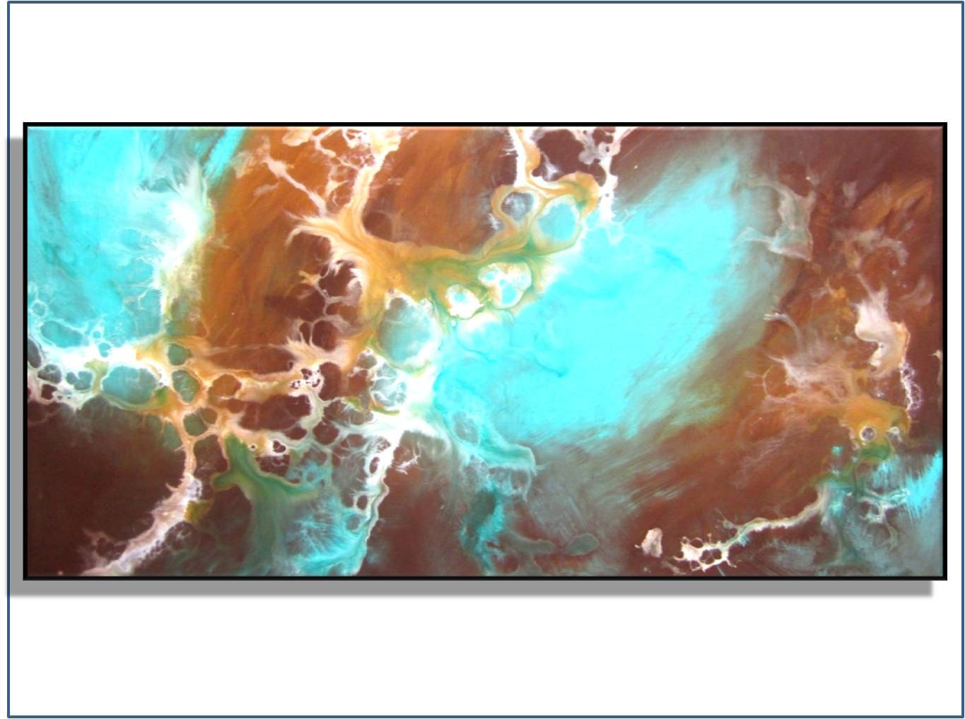 15% OFF SALE. Modern Abstract Art. Aqua Blue and Brown Original Painting. 36". Title "Paradise" by R Schoeffel
