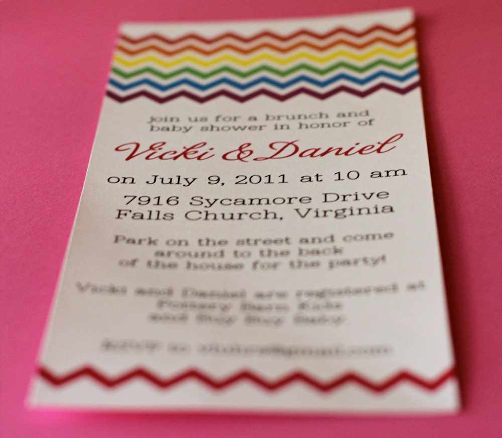 Chevron Rainbow Shower Birthday Invitation JPEG
