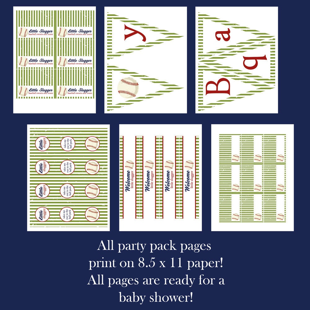 Vintage Baseball Baby Shower INSTANT DOWNLOAD DIY Party Pack jpeg (banner, cupcake topper, food tents, favor tags)
