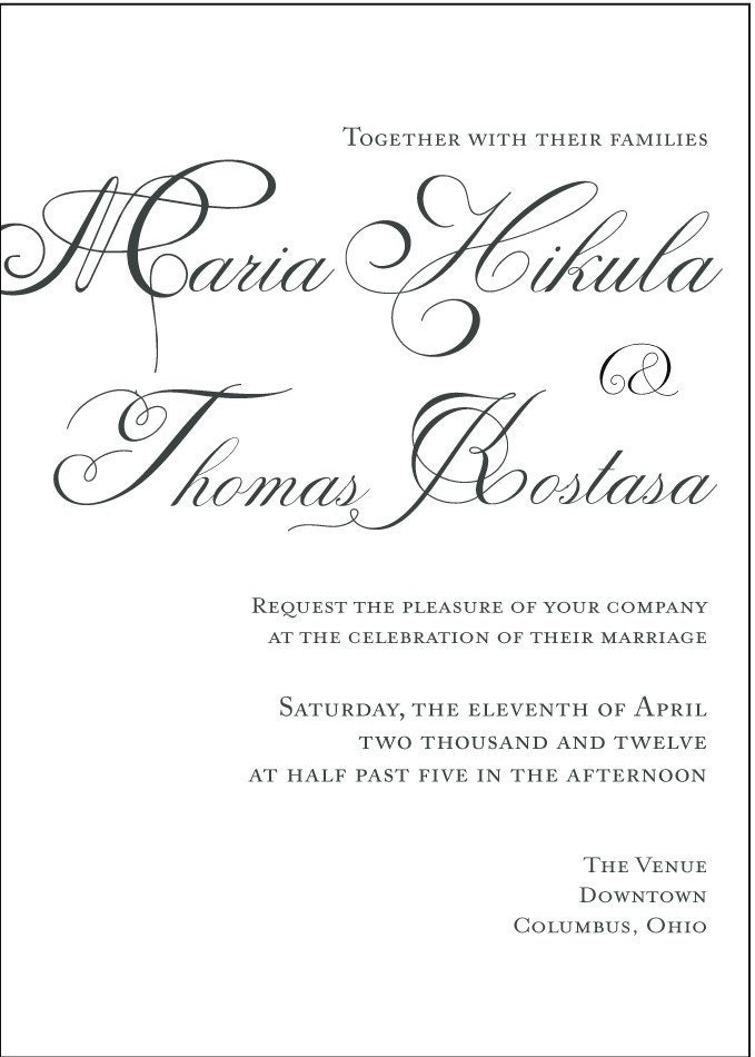 Modern Vintage Wedding Invitation Romantic Calligraphy Wedding Invitations