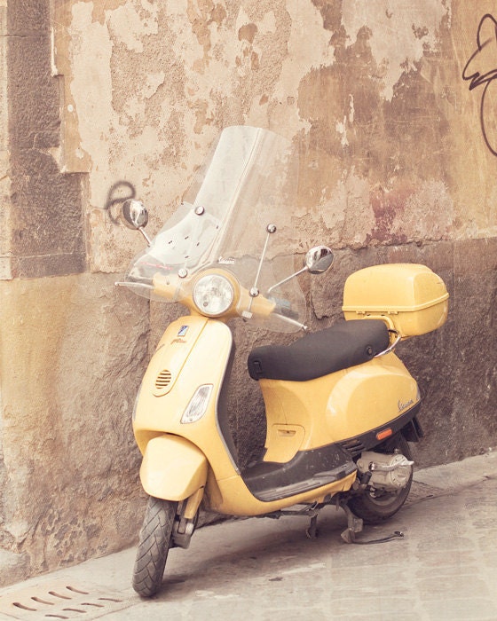 Italy photograph yellow vespa - fine art photography print - travel Florence yellow scooter vintage summer vacation