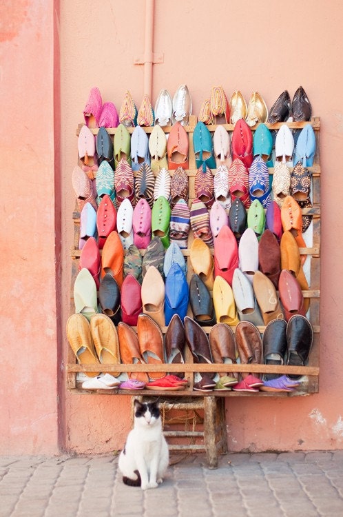 Morocco photograph - A little bit of Marrakech - 5 x 7 fine art photography print - vibrant colorful morrocan shoes wall decoration