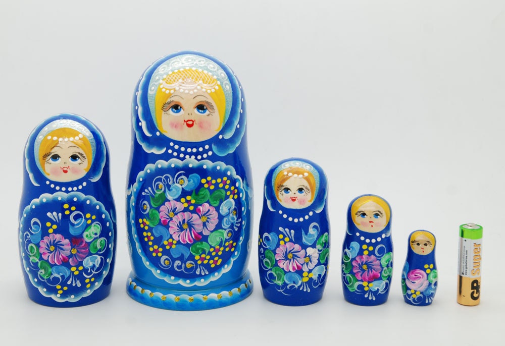 5 Authentic Russian  Nesting dolls with flowers Matryoshka, free shipping