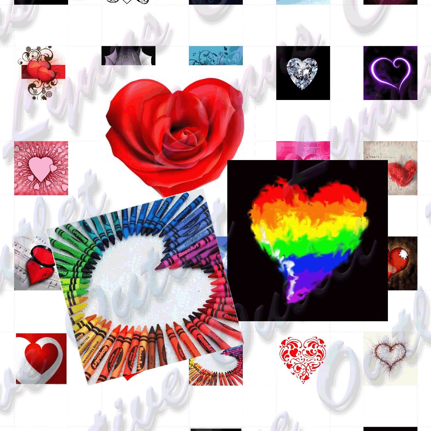 7/8 inch Square HEARTS Digital Collage Sheets