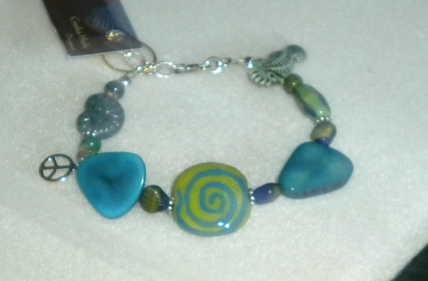 BLUE and GREEN Kazuri Bead Bracelet