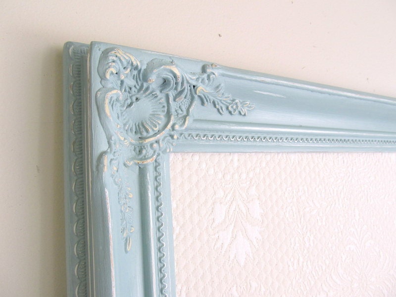 FRAMED MAGNET BOARD Wedding Escort Card Holder Blue Teal Home Decor Office Shabby Chic Vintage Distressed Ornate Picture Display 30inx42in
