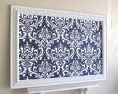 Navy Blue MAGNET BOARD Wedding Escort Card Holder Damask Bulletin Board Decorative Office Home Decor Framed Magnetic Board Organizer