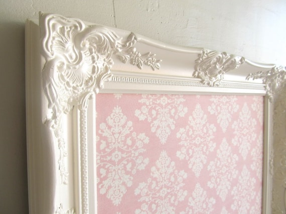MAGNET BOARD Magnetic Board Shabby Chic Nursery Wall Decor Pink Cream Victorian Memory Board Vintage Style Picture Frame