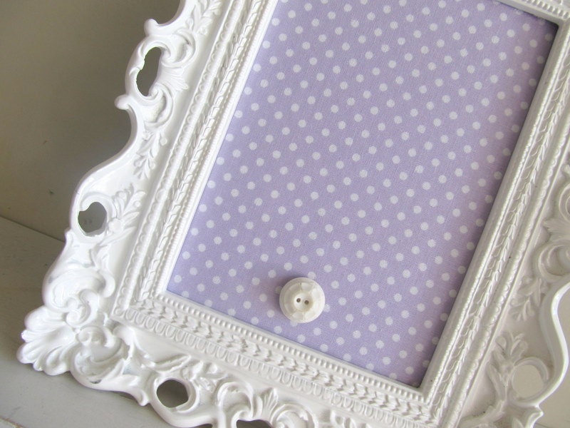 Magnet Board Picture Frame Lavendar Lilac Purple and White Dot Polkadot Nursery Magnetic Decor Ornate 5x7 4x6 - - Ready to Ship