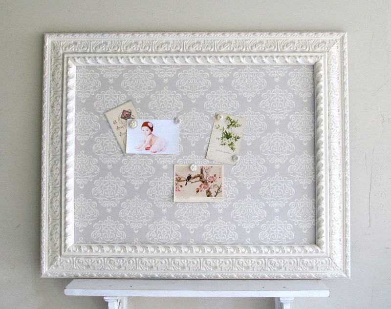 MEMO BOARD Kitchen Organizer Magnet Board Wedding Escort Card Holder Bulletin Board Grey Cream Magnetic French Country Nursery Decor