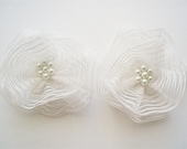 White Chiffon Flowers Handmade Appliques Embellishments(2 pcs) - BizimSupplies