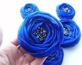 Royal Blue Roses Handmade Appliques Embellishment 5 pcs