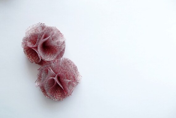 Red&Golden Pom Pom Flowers Handmade Appliques Embellishments(2 pcs)