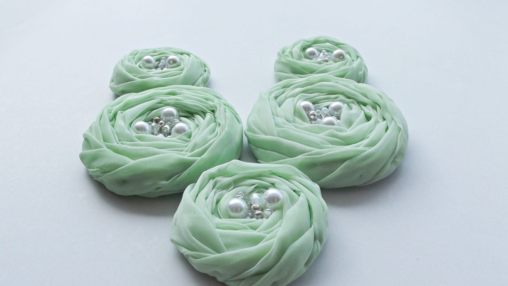 Mint Green Roses Handmade Appliques Embellishment 5 pcs