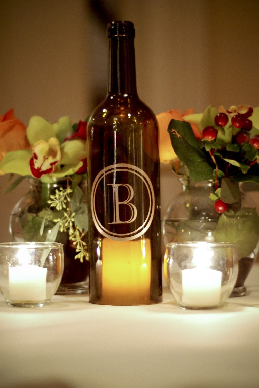 Single Letter Monogram Wine Bottle Lantern in Castellar- as seen in BRIDES Magazine (750ml)