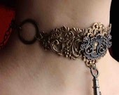 Steampunk brass  keyhole choker  with key pendant Gothic necklace