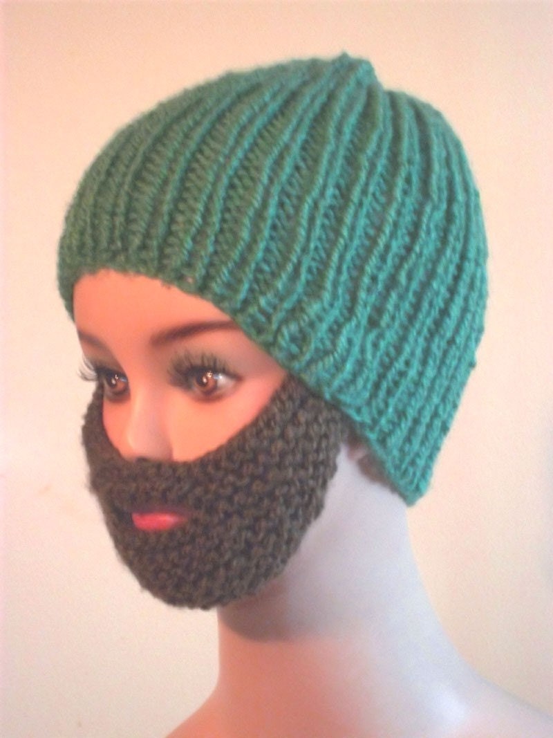 Hand Knit Bearded Beanie - Green