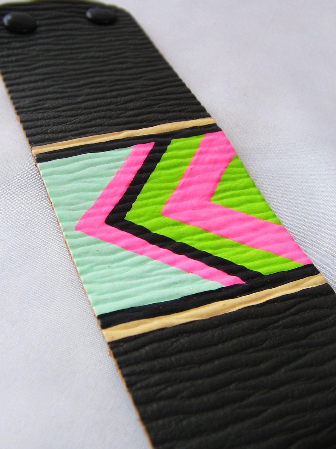 Colorful Tribal / Chevron Style / NEON (Blue, Green, Black, Pink and Beige) Leather Bracelet / Cuff