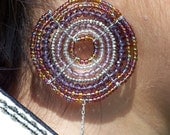 African Jewelry, Maasai Purple and Multi-Color Beaded Earrings (Large)