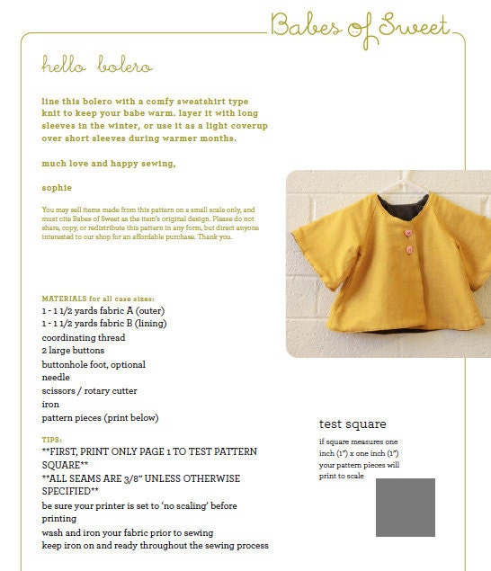 hello bolero jacket / pdf pattern sizes 12 MONTHS to 7 YEARS
