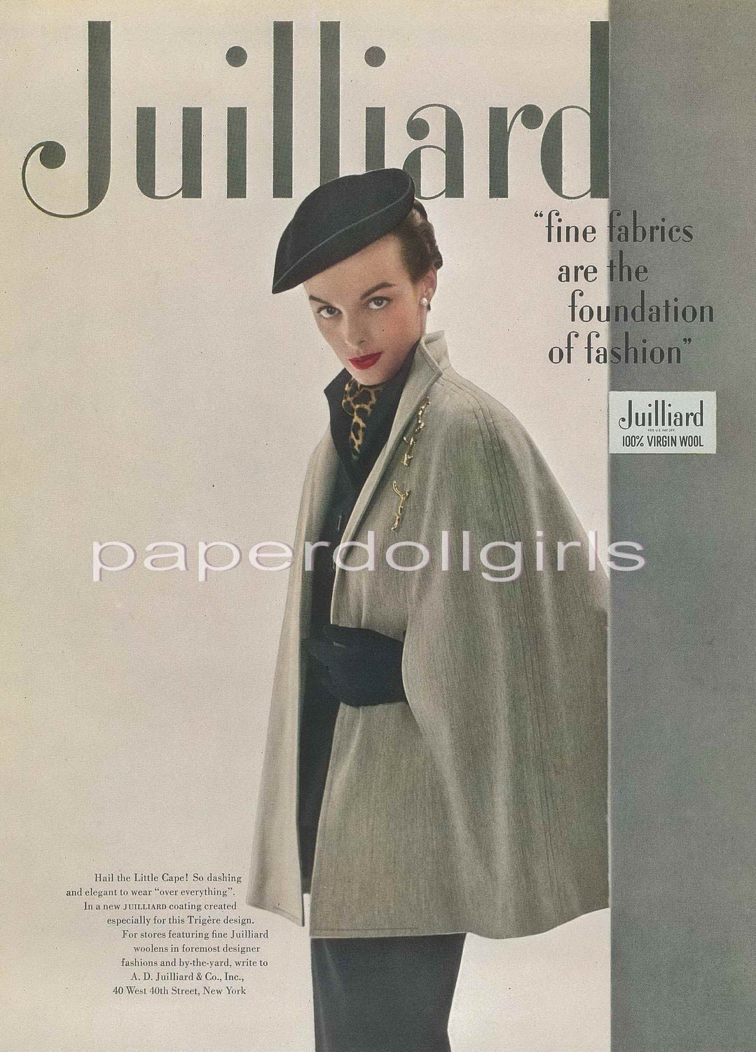 Fashion Magazine Ad, Harpers Bazaar,1949, Magazine Advertisement,Ad, Trigere, Juillard, Slip, Fischer, Paper Ephemera