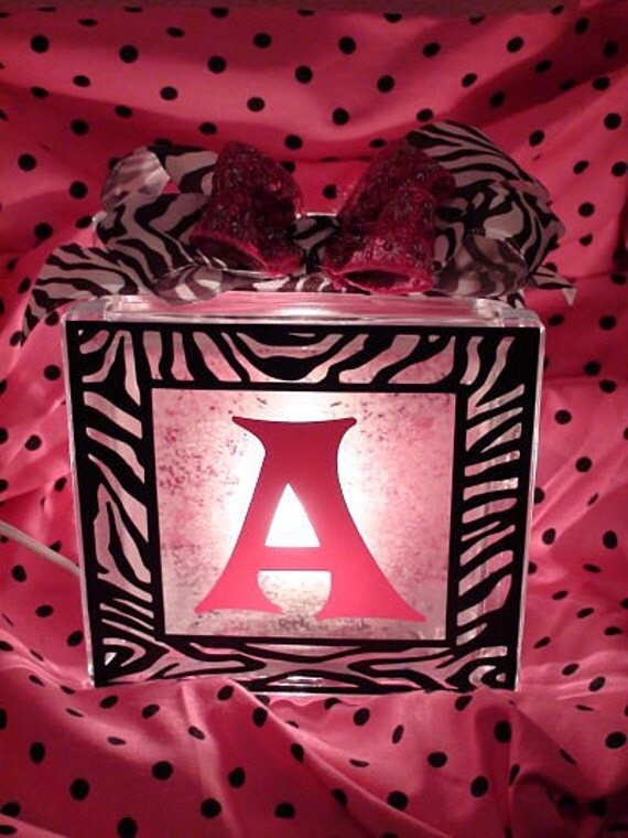 Personalized Zebra Print Lighted Glass Block