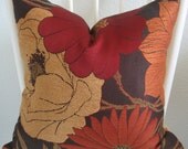 Decorative pillow cover - Throw pillow - 20X20 - Red - Brown - Orange - Yellow - Floral - Designer fabric