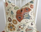 Decorative pillow - Throw pillow - 20 x 20 - Richloom favell in Jewel - Cream - Orange - Yellow - Blue- Same Fabric on Both Sides