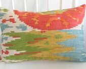 Decorative pillow cover - lumbar pillow - 12x18 - multi color - red - turquoise - green - gold - ikat - medallion
