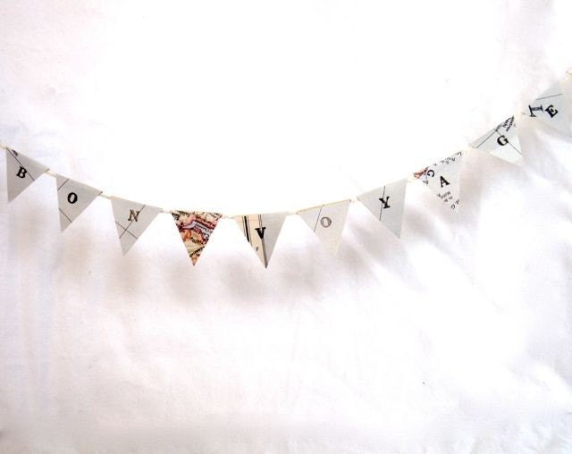 Extra-Long Personalized Mini Pennant Banner From Vintage Maps