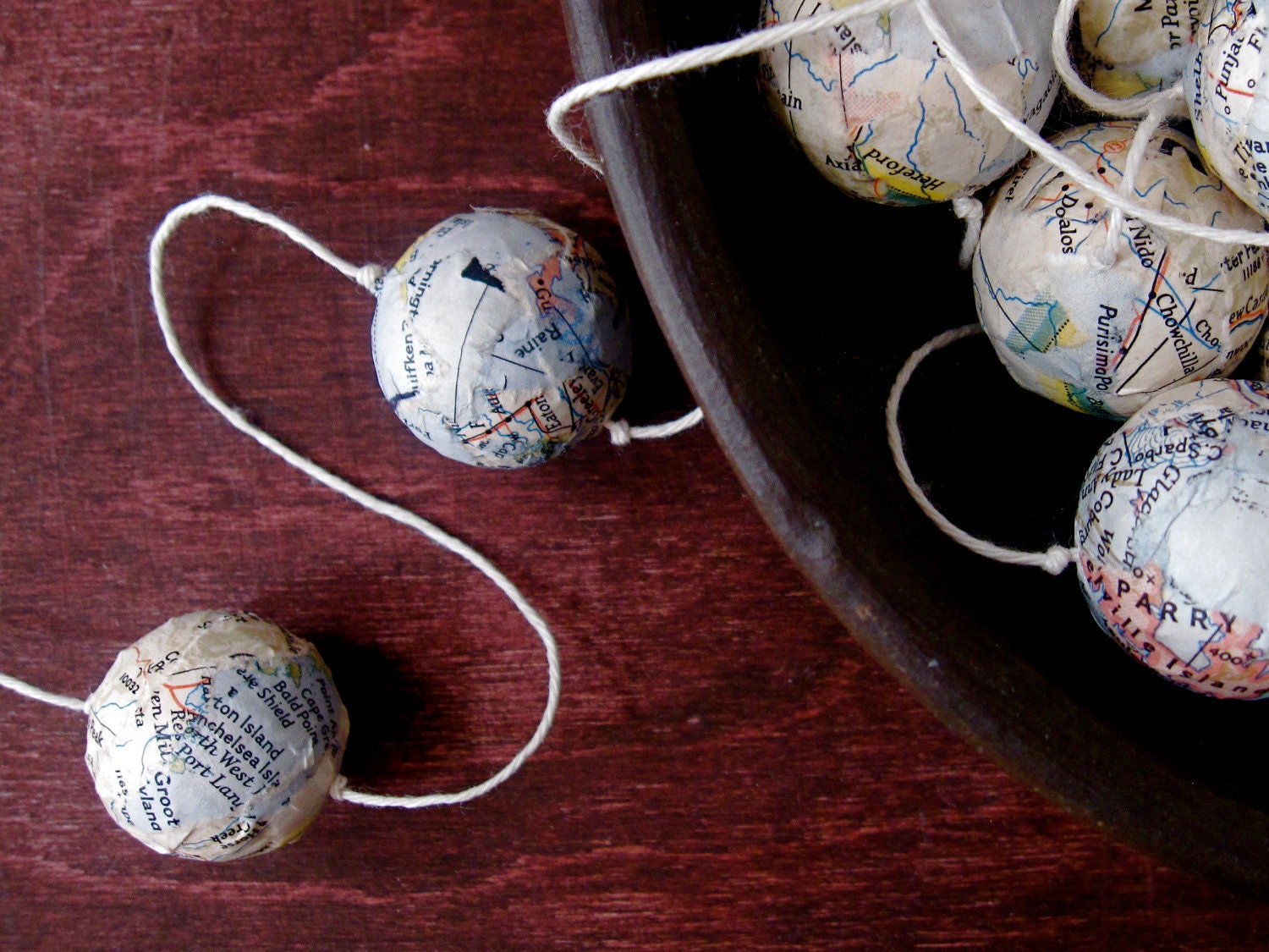 Explorer Map Garland - Globe Garland - Ball Garland - Bead Garland Made with Vintage National Geographic Maps