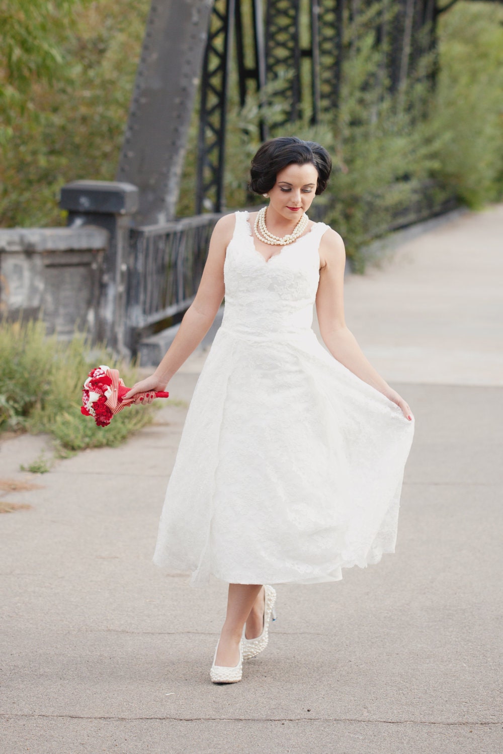 SAMPLE SALE - Tea Length Lace Wedding Dress - Runaround Sue