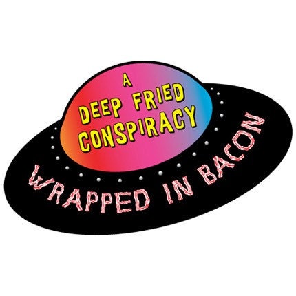 UFO CONSPIRACY Wrapped in Bacon vinyl car Bumper Sticker