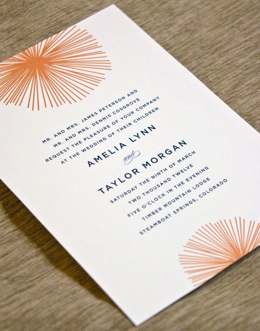 Burst - Flat or Letterpress Wedding Invitation - Deposit to get Started