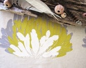 SALE Table Runner Feather length:1.5m 59inch screen printed on Eco Friendly linen - taupe mustard off white