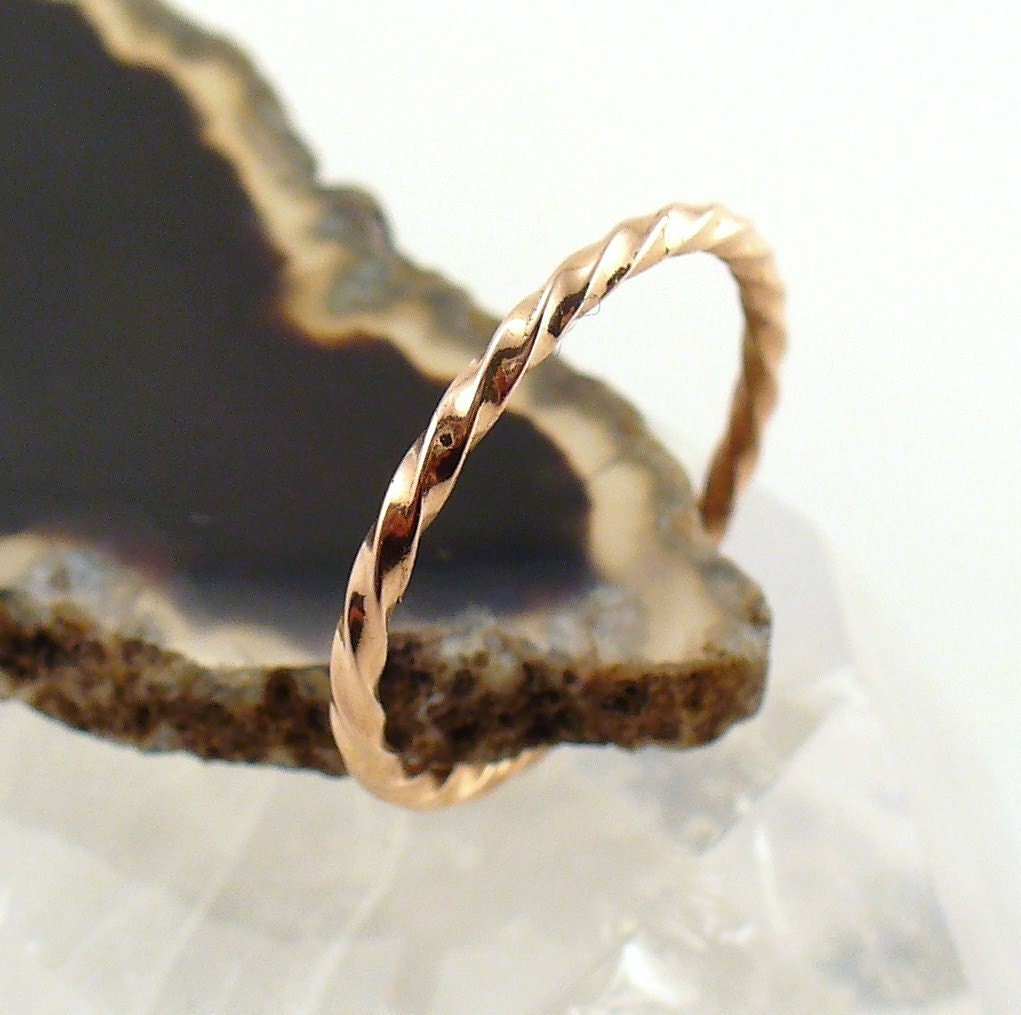 Solid 14k Rose Gold Twisted Stacking Ring